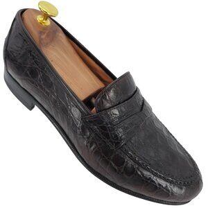Salvatore Ferragamo Exotic Brown Crocodile Dress Shoes Mens 8.5EE Penny Loafers